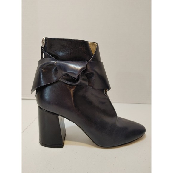 Zara Shoes Zara Basic Collection Dark Navy Blue Bow Booties Chunky